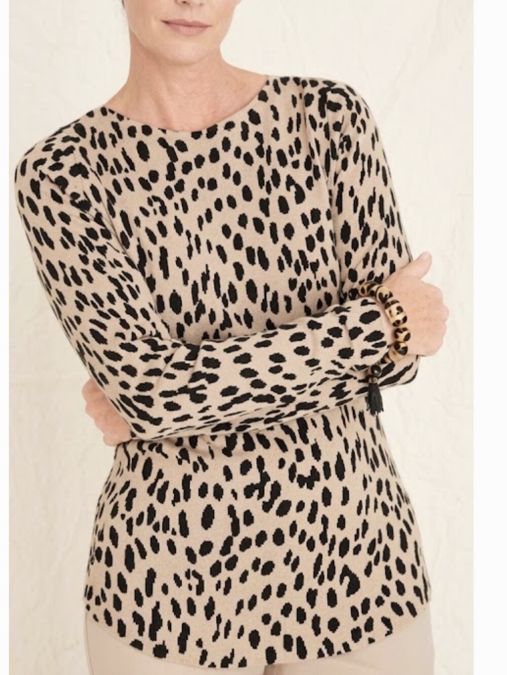 Chico's Animal Print Long Sleeve Knit Top Tan Black Size 2 / Large